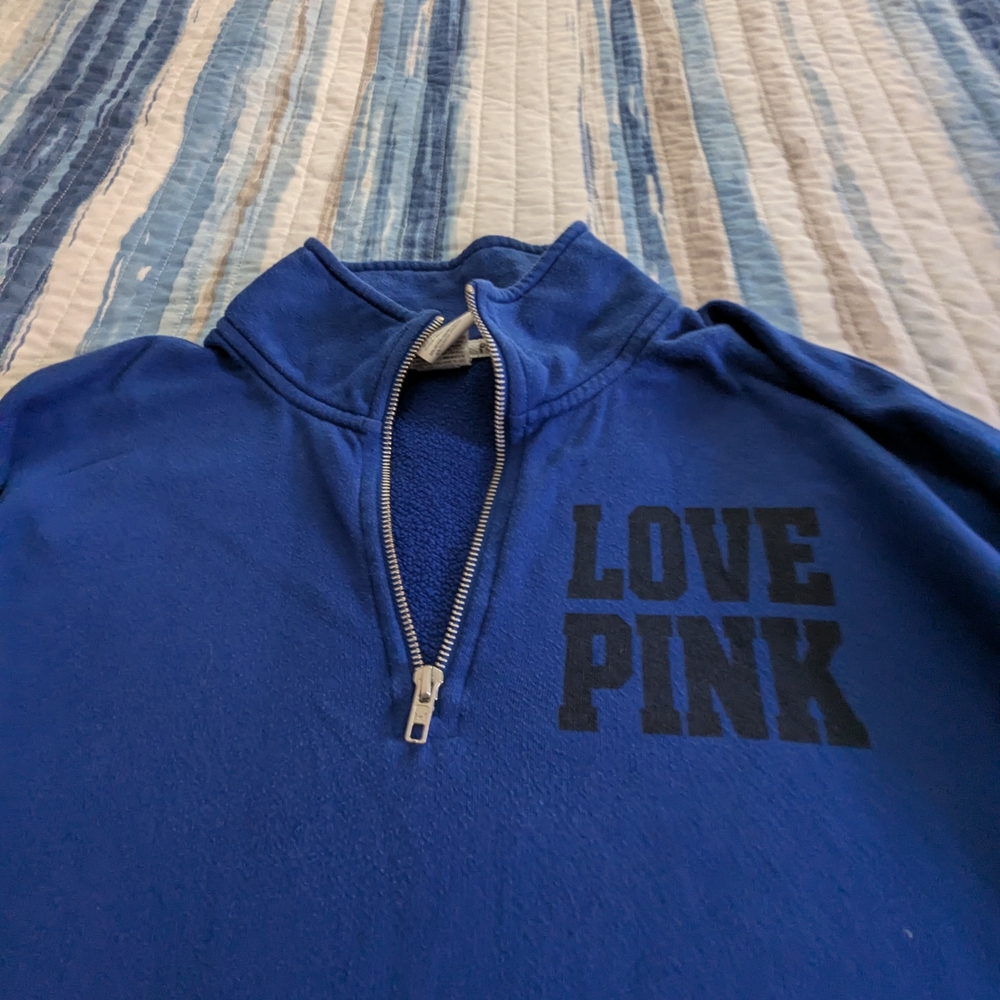 PINK Victoria's Secret Cobalt Sweater with Leopard Sleeves - Picture 3 of 6